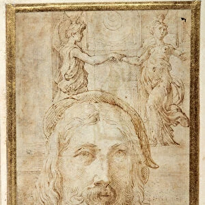 Self-portrait, imposed on preliminary studies for two canephori of the Steccata