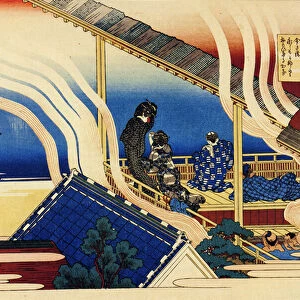 Serie de cent poemes de cent poetes : "Fujiwara no Yoshitaka"Estampe de Katsushika Hokusai (1760-1849) (ecole ukiyo-e) vers 1830 State Hermitage Saint Petersbourg