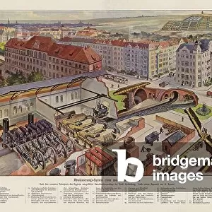 Sewage system of a modern city, Schoeneberg, Germany (colour litho)