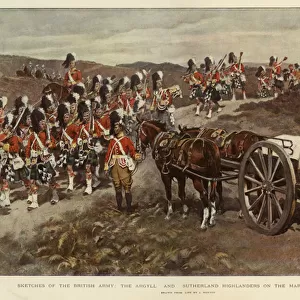 Sketches of the British Army, the Argyll and Sutherland Highlanders on the March on a Field Day (colour litho)