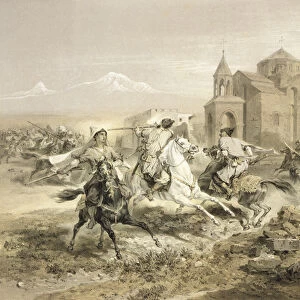 Skirmish of Persians and Kurds in Armenia, plate 13 from a book on the Caucasus