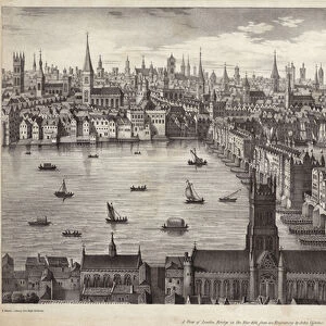 A view of London Bridge in the year 1616 (litho)