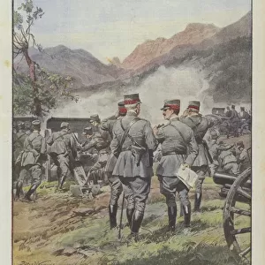 Vittorio Emanuele III at the camp, soldier among the soldiers of Italy (colour litho)