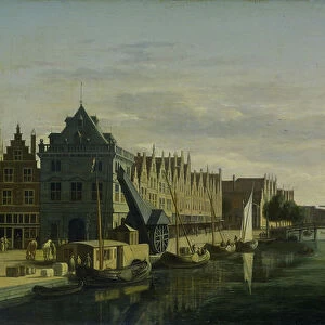 De Waag (Weighing House) and Crane on the Spaarne, Haarlem, 1660-98 (oil on panel)