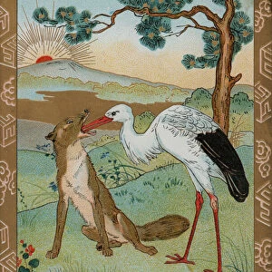 The Wolf and the Crane, one of Aesops fables (chromolitho)