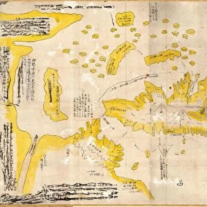 1850, Hand Drawn Japaese Map of Hokkaido, Japan, topography, cartography, geography