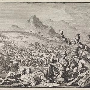 Amalekites robbery by David, Jan Luyken, Pieter Mortier, 1704
