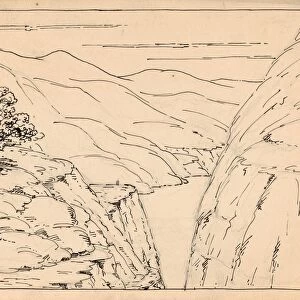 Drawings Prints, Drawing, River, Landscape, Steep, Cliffs, Artist, Herbert E. Crowley