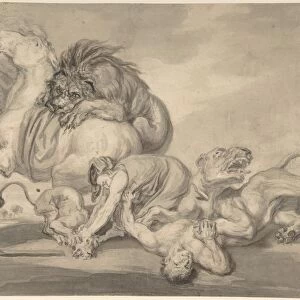 Lions Attacking Two Men Horse 1801-59 Brush