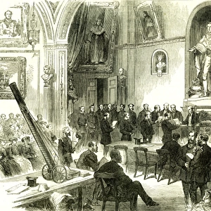 lord mayor, guildhall, london, u. k. 1867, presenting, rewards, saving, blaze, fire