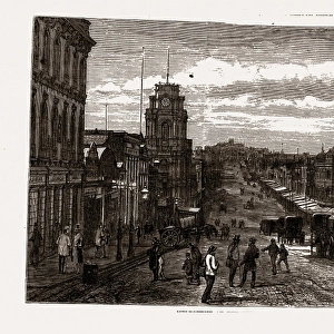 MELBOURNE 1880, VIEW IN GREAT BOURKE STREET, 1880, 19th century engraving
