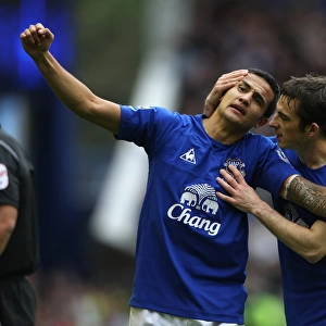 Everton's Tim Cahill and Leighton Baines: Unforgettable Goal Celebration Against Liverpool at Goodison Park