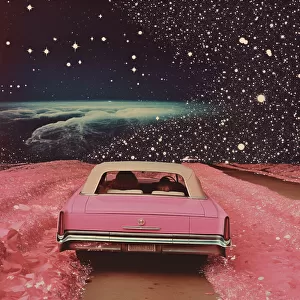 Pink Cruise in Space Collage Art