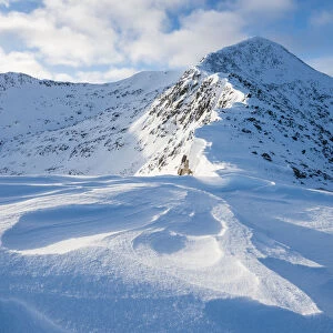 Ridge up to Ben Starav in winter. Glen Etive, Highlands of Scotland, UK, January 2016