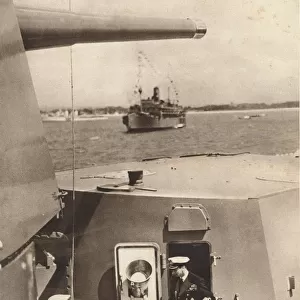 King George VI in the gun turret of H. M.s Southampton, 1937