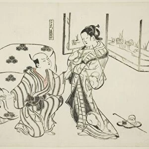Kotatsu Dojoji, no. 5 from a series of 12 prints depicting parodies of plays, c. 1716 / 35