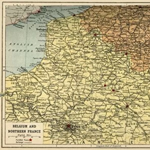 Map of Belgium and Northern France, c1914, (c1920). Creator: John Bartholomew & Son