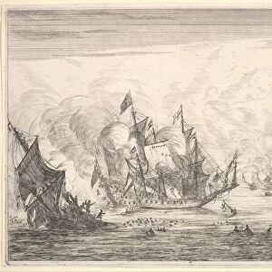 Naval Battle with an English Ship Foundering on the Left, from Naval Battles (Nieuwe Sc