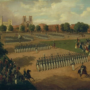 Seventh Regiment on Review, Washington Square, New York, 1851. Creator: Otto Boetticher