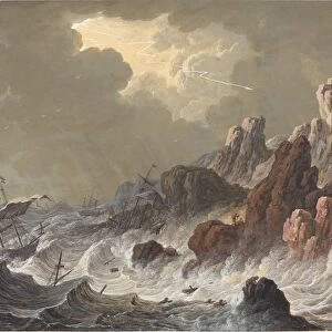 Storm-Tossed Ships Wrecked on a Rocky Coast. Creator: Johann Christoph Dietzsch