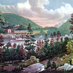 West Point, US Military Academy, from the opposite Shore, 1862. Artist: Currier and Ives