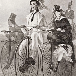 Two Cyclists On Penny Farthing Bicycles In The 19th Century. From Illustrierte Sittengeschichte Vom Mittelalter Bis Zur Gegenwart By Eduard Fuchs, Published 1909