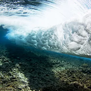 Micronesia, Yap, Underwater View Of Surf Crashing On The Reef