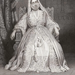 Miss Glynn in the role of Queen Katherine from Shakespeares play Henry VIII. Isabella Glyn, 1823 - 1889. Victorian-era Shakespearean actress