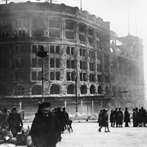 Burnt out ruins of Blackers department store after a bombing raid in Liverpool during