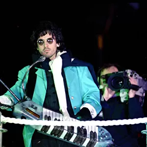 French composer and performer Jean Michel Jarre seen here on stage during his