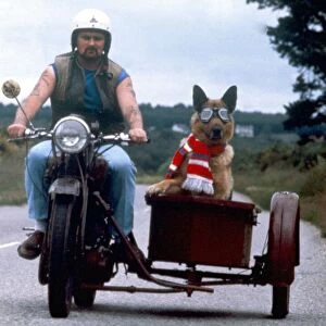 Motorbike and sidecar. John Smith from Invernesswith his dog Shane on his 50 year old