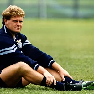 Paul Gascoigne stretches during a training session in Lazio Italy July 1993