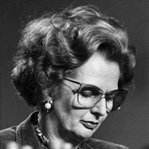 Prime Minister Margaret Thatcher seen here wearing glasses at the Tory Conference