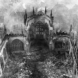 St Michaels Cathedral in Coventry lies in ruins after the devastating air raid by