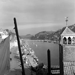 A view of Looe Bridge, Cornwall. Circa 1953