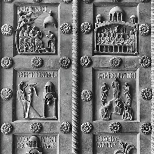 Detail of the St Ranieri door of Pisa Cathedral; the bronze antas are a work by Bonanno Pisano and represent stories from the Life of Christ