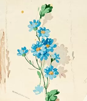 Design for Wallpaper with bright blue flowers
